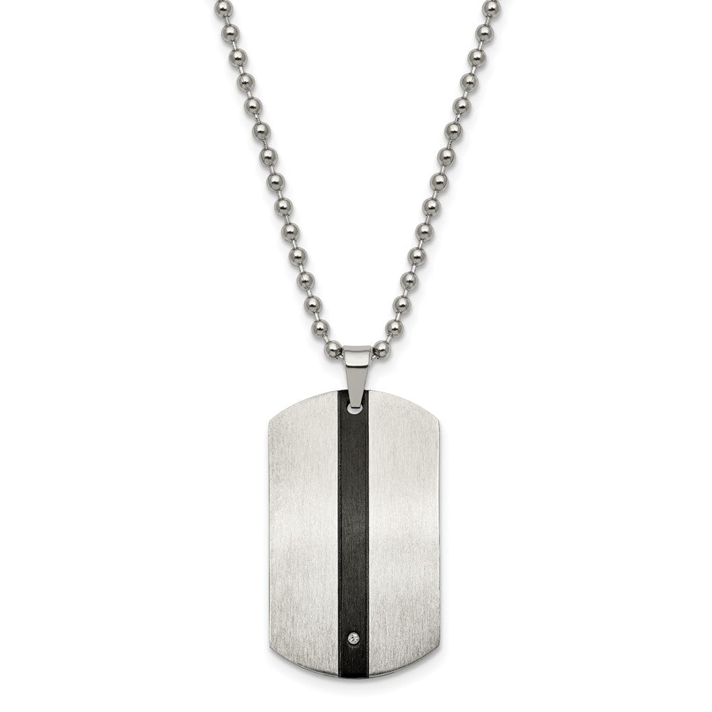 Chisel Stainless Steel Polished Black IP-plated with CZ Eagle Reversible Dog Tag on a 22 inch Ball Chain Necklace