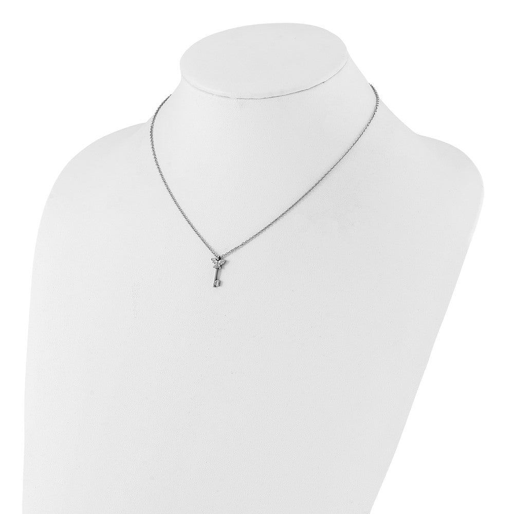 Stainless Steel Polished CZ Butterfly Key with 2 inch ext Necklace