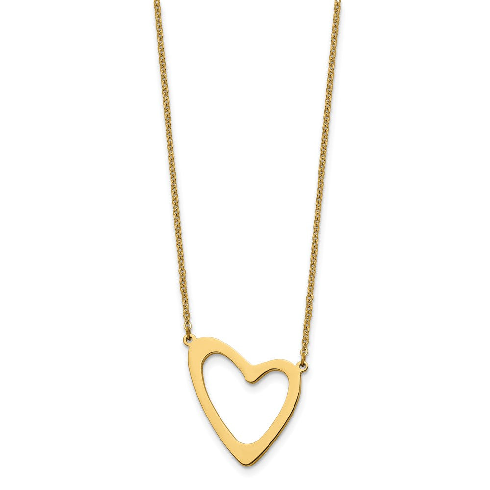Stainless Steel Polished Yellow IP-plated Heart 17in w/2in ext. Necklace