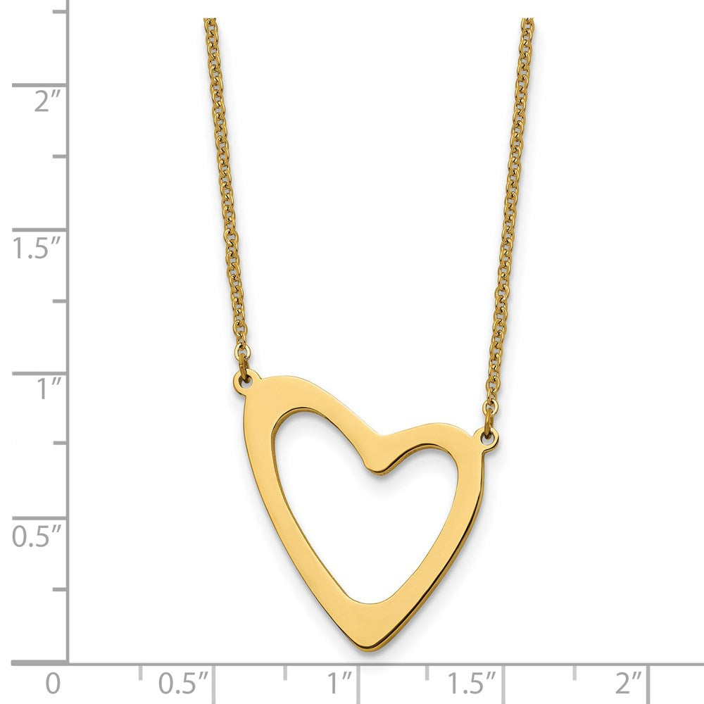 Stainless Steel Polished Yellow IP-plated Heart 17in w/2in ext. Necklace