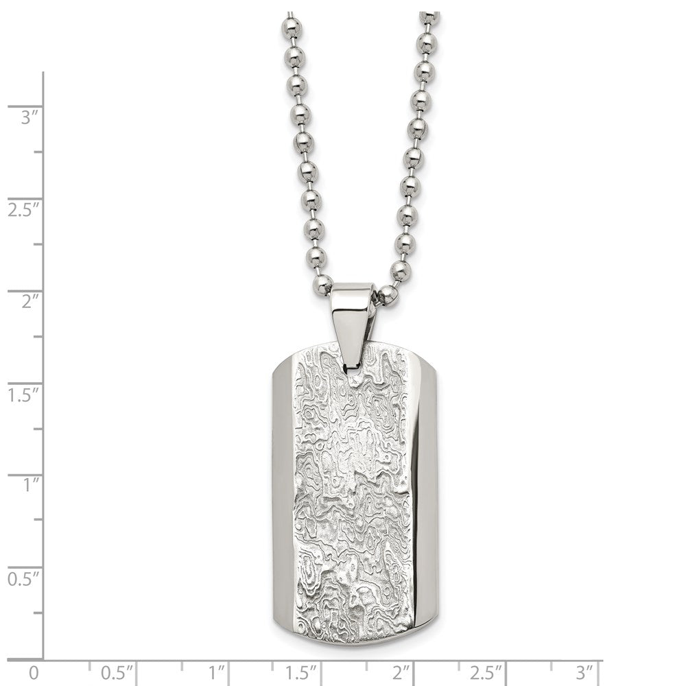 Stainless Steel Polished and Textured Dog Tag 24in Necklace