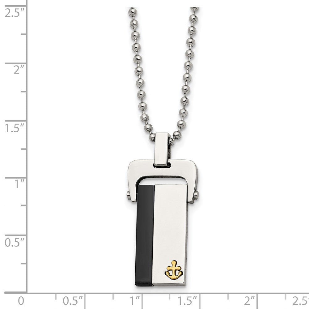Stainless Steel Polished Yellow & Black IP-plated Dog Tag 20in Necklace