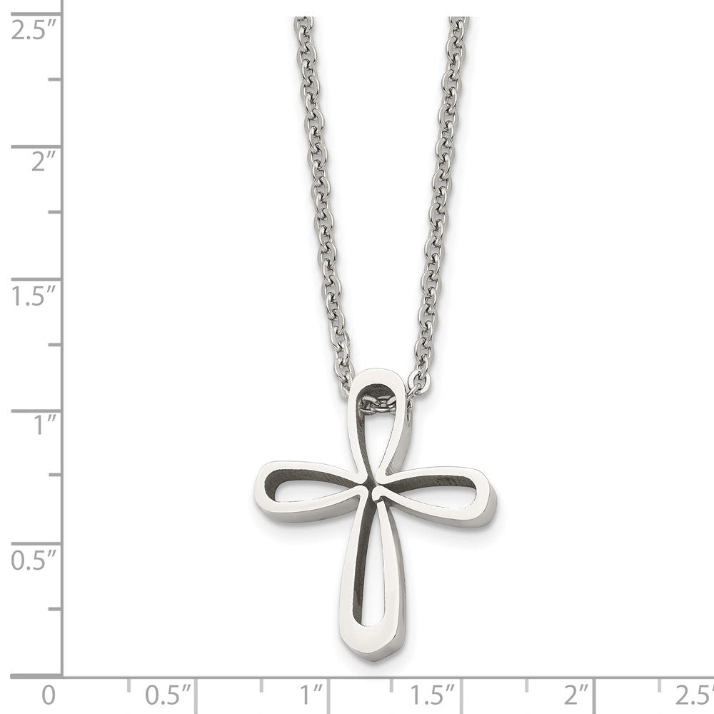 Chisel Stainless Steel Polished Open Cross Pendant on an 18 inch Cable Chain Necklace