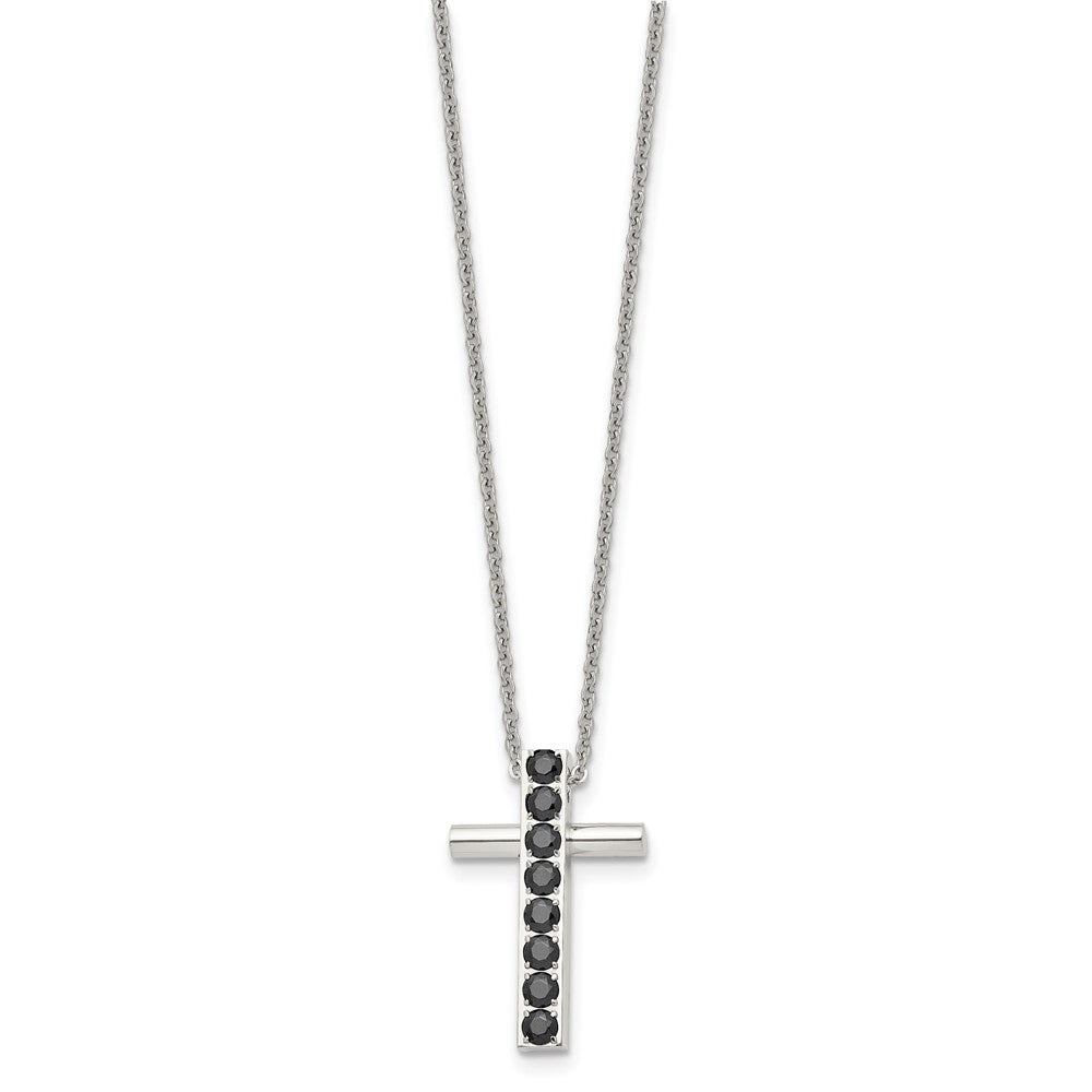 Stainless Steel Polished w/Black CZ Cross 22in Necklace