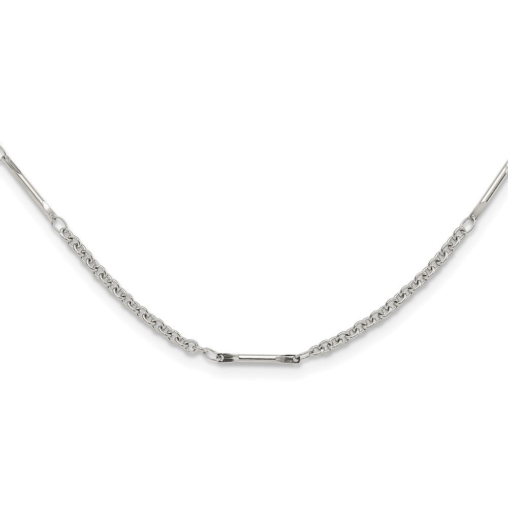 Stainless Steel Polished Fancy Bar Link Necklace
