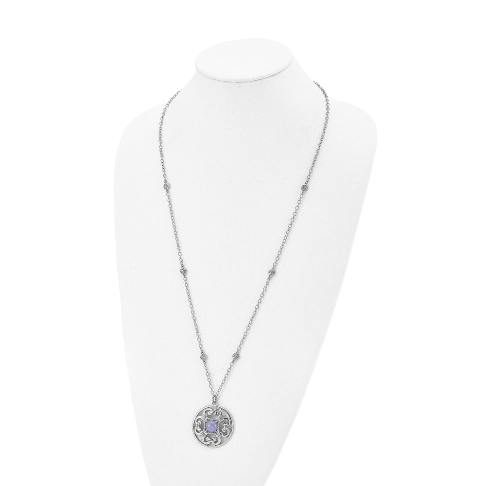 Stainless Steel Polished Synthetic Purple Calcedony w/2in ext Necklace