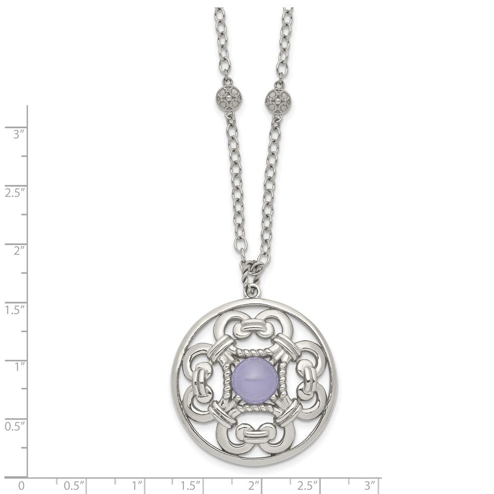 Stainless Steel Polished Synthetic Purple Calcedony w/2in ext Necklace