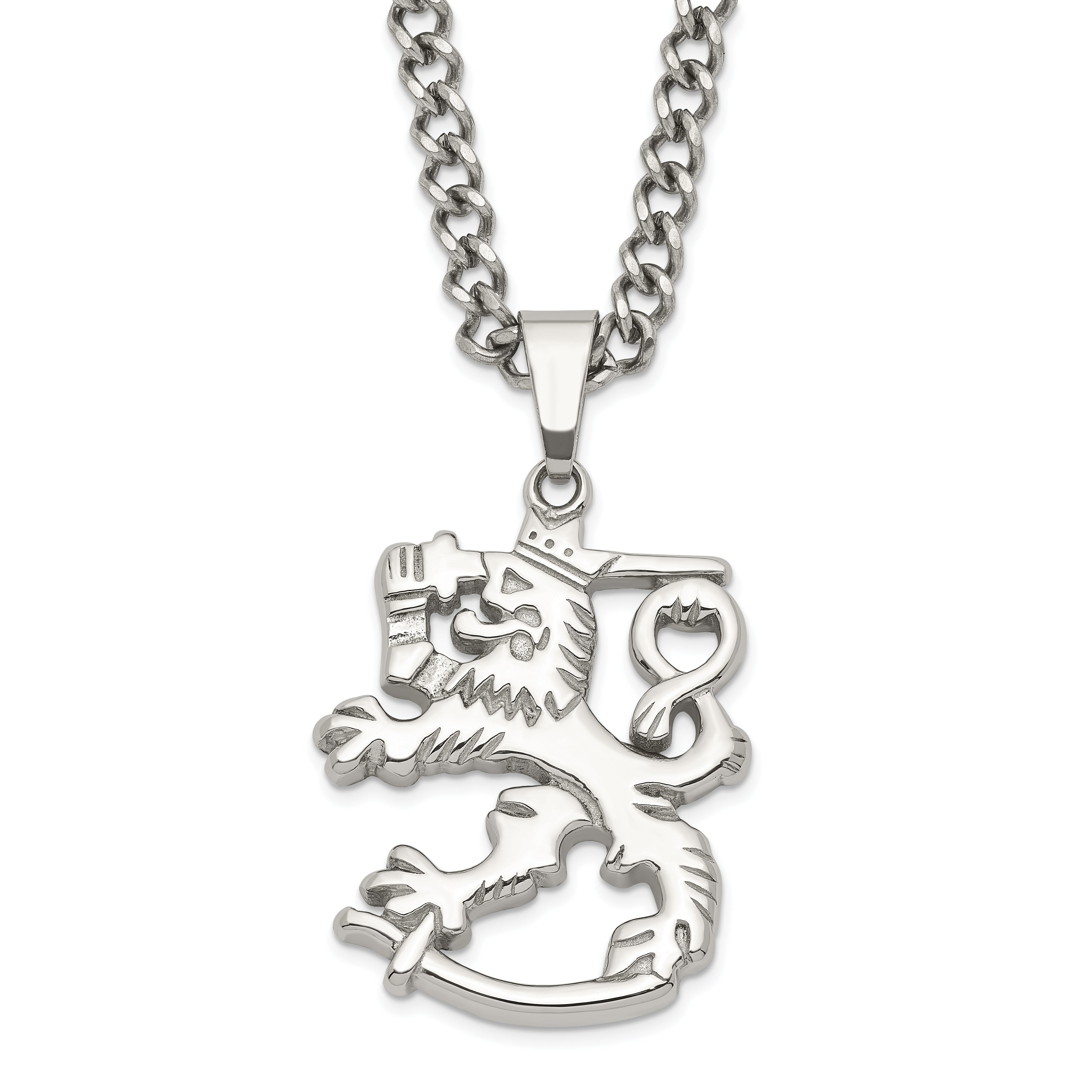 Stainless Steel Polished Lion w/ 2in ext. Necklace