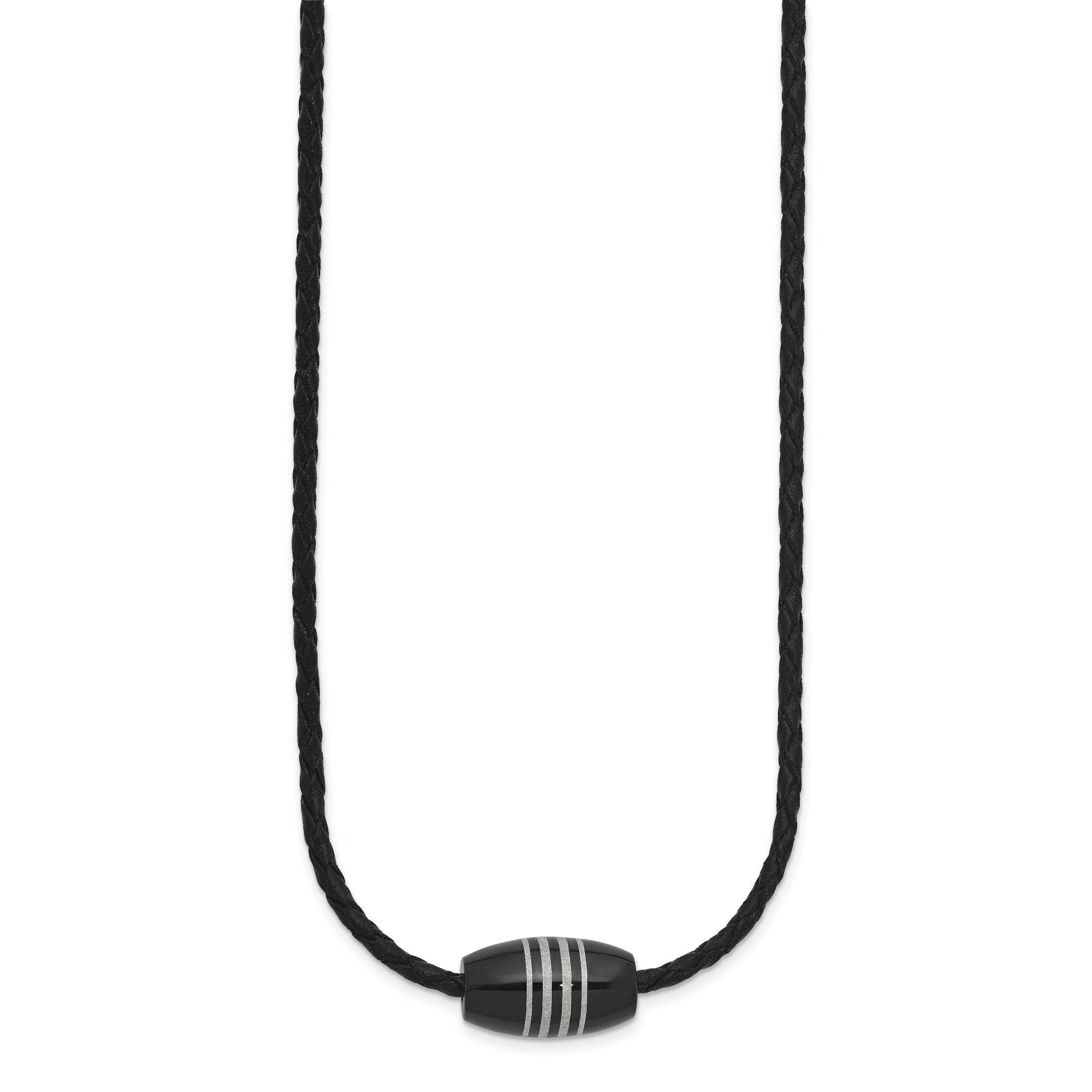 Chisel Stainless Steel Polished Black IP-plated Leather Cord 20 inch Necklace