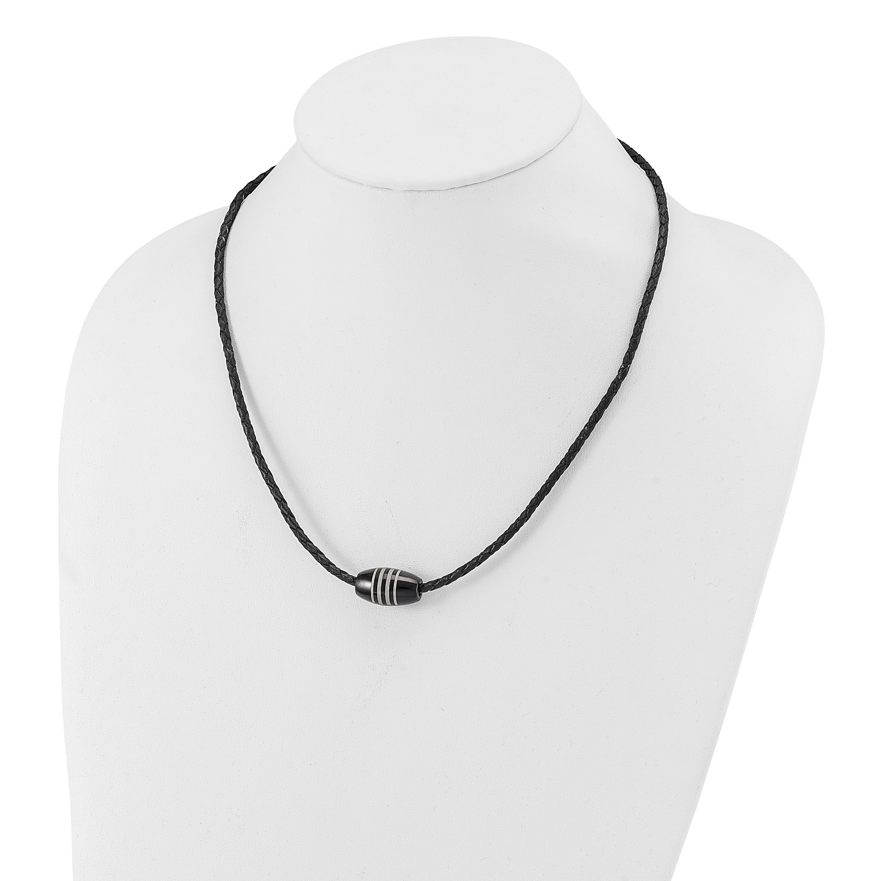 Chisel Stainless Steel Polished Black IP-plated Leather Cord 20 inch Necklace