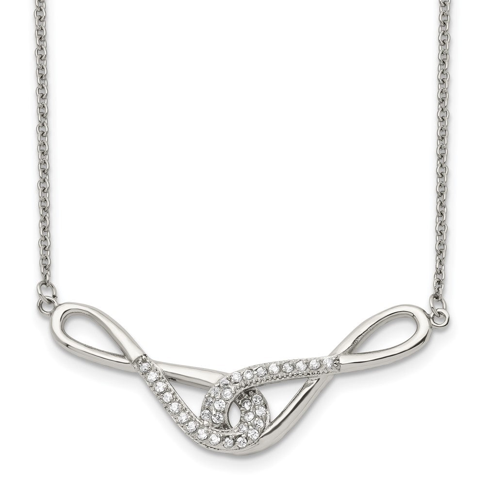 Stainless Steel Polished w/CZ Infinity Symbols 19in Necklace