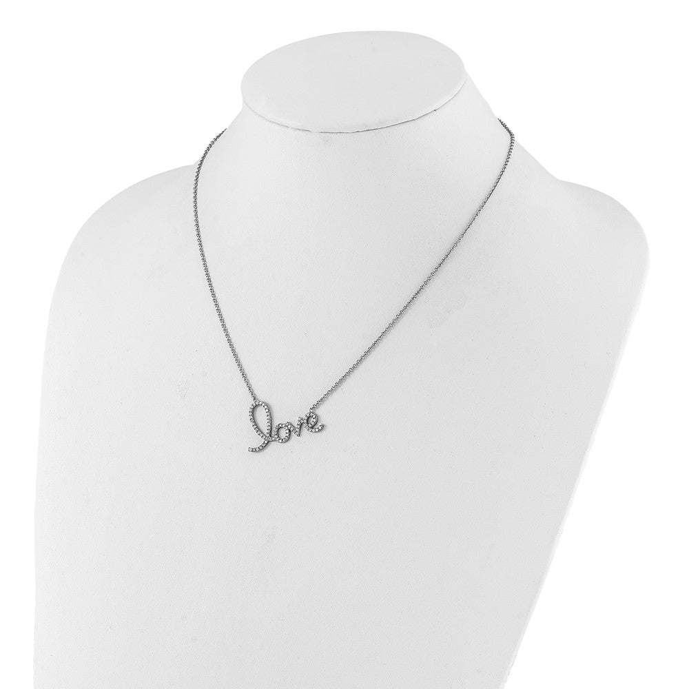 Stainless Steel Polished CZ Love Necklace