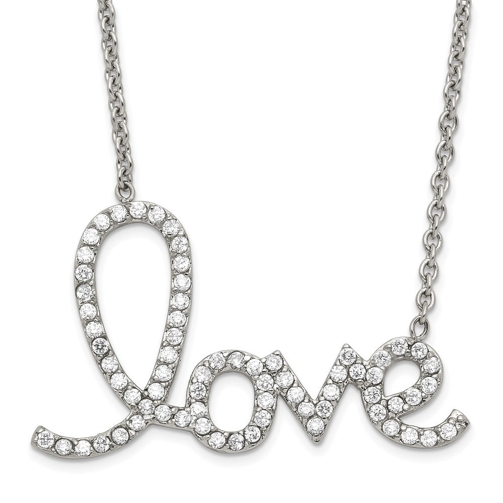 Stainless Steel Polished CZ Love Necklace