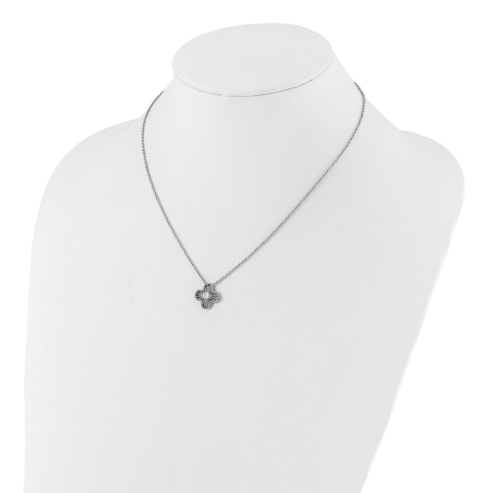Stainless Steel Polished CZ Flower Necklace