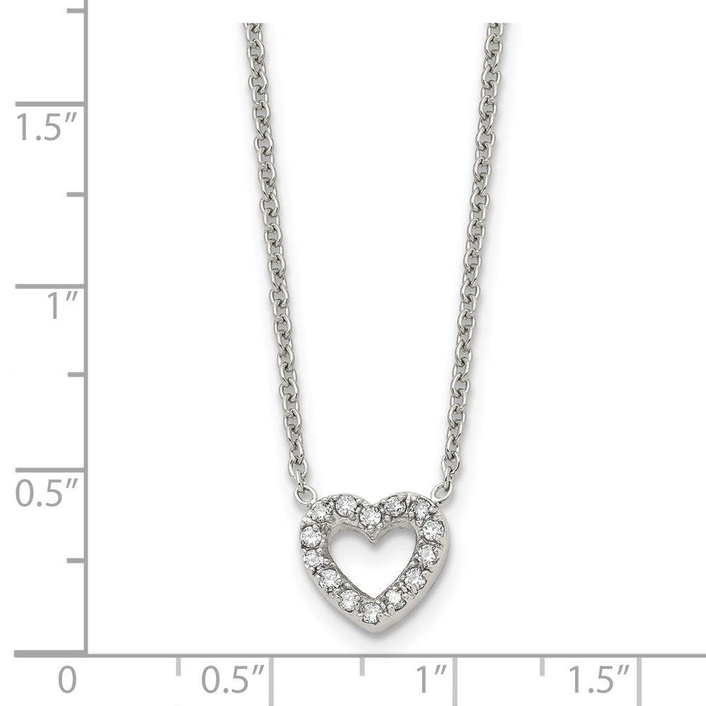 Chisel Stainless Steel Polished CZ Open Heart on an 18 inch Cable Chain Necklace
