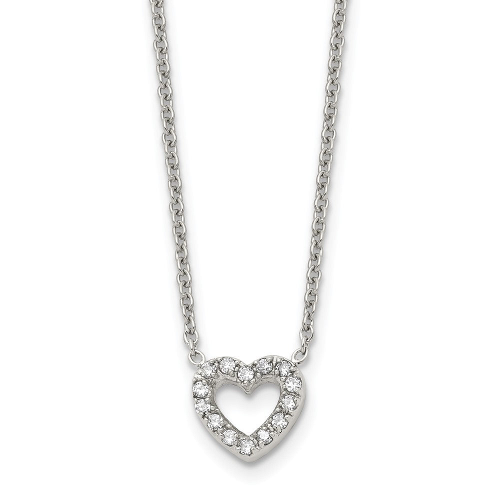 Chisel Stainless Steel Polished CZ Open Heart on an 18 inch Cable Chain Necklace