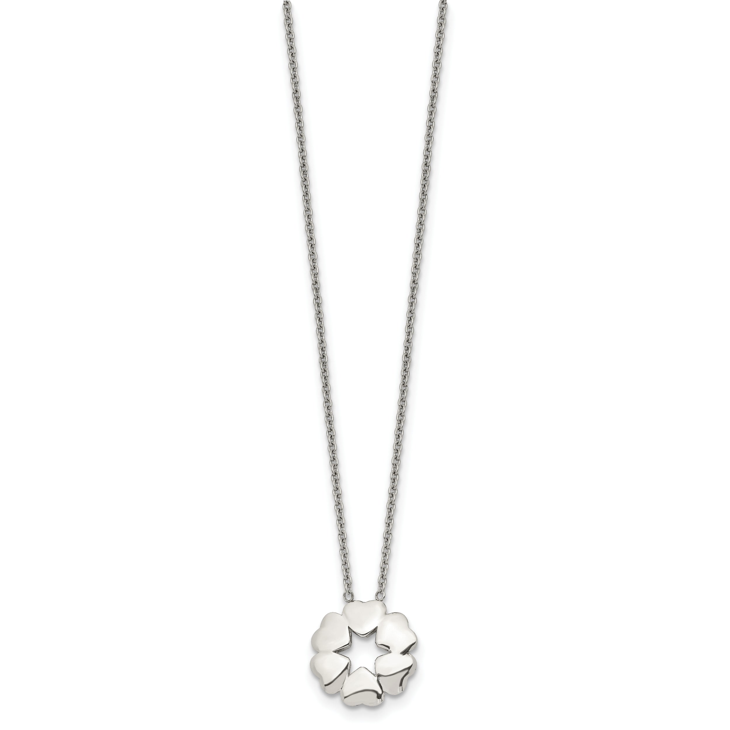 Stainless Steel Polished Circle of Hearts 18.5in Necklace