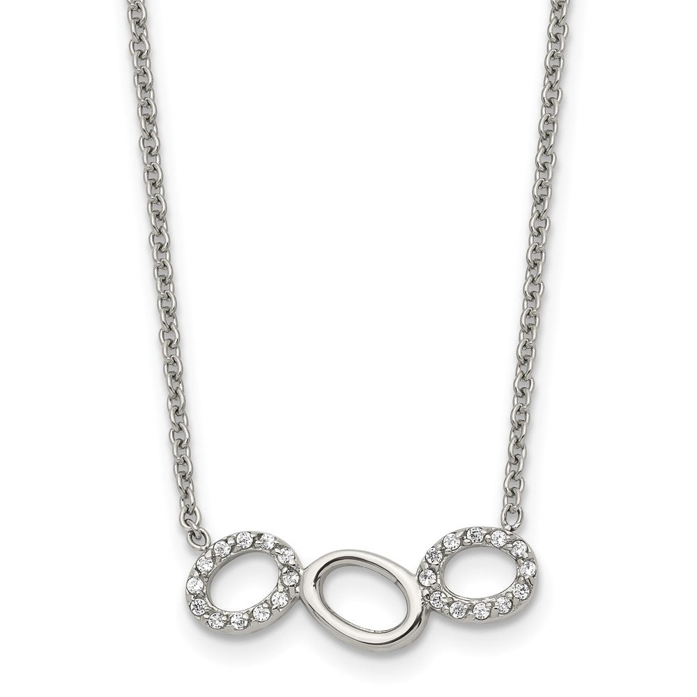 Stainless Steel Polished w/CZ Circles 18in Necklace