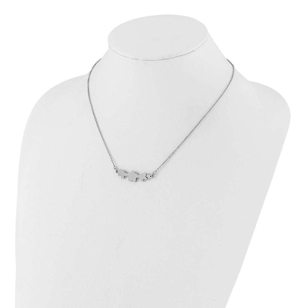 Stainless Steel Polished Butterfly & Flower Necklace