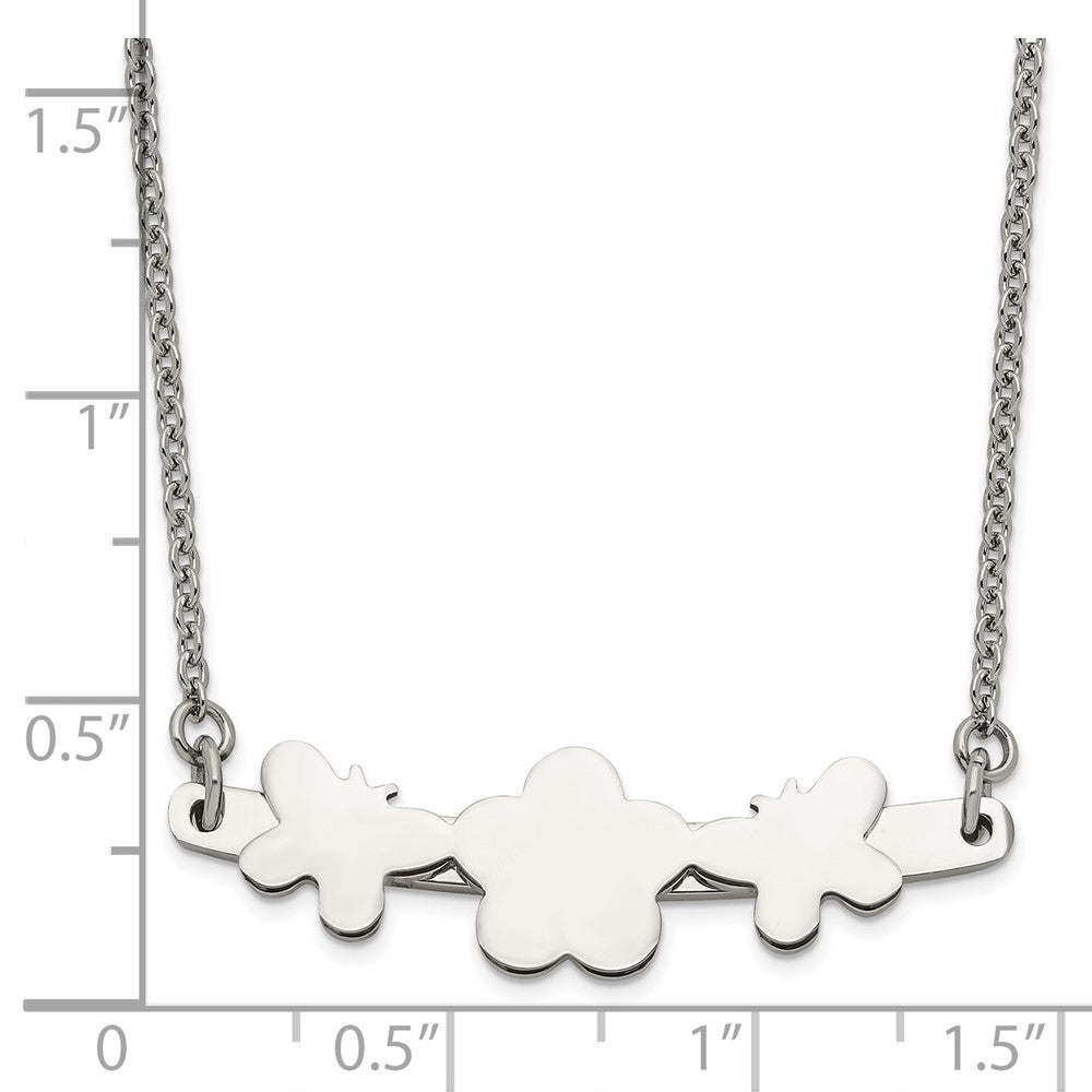 Stainless Steel Polished Butterfly & Flower Necklace