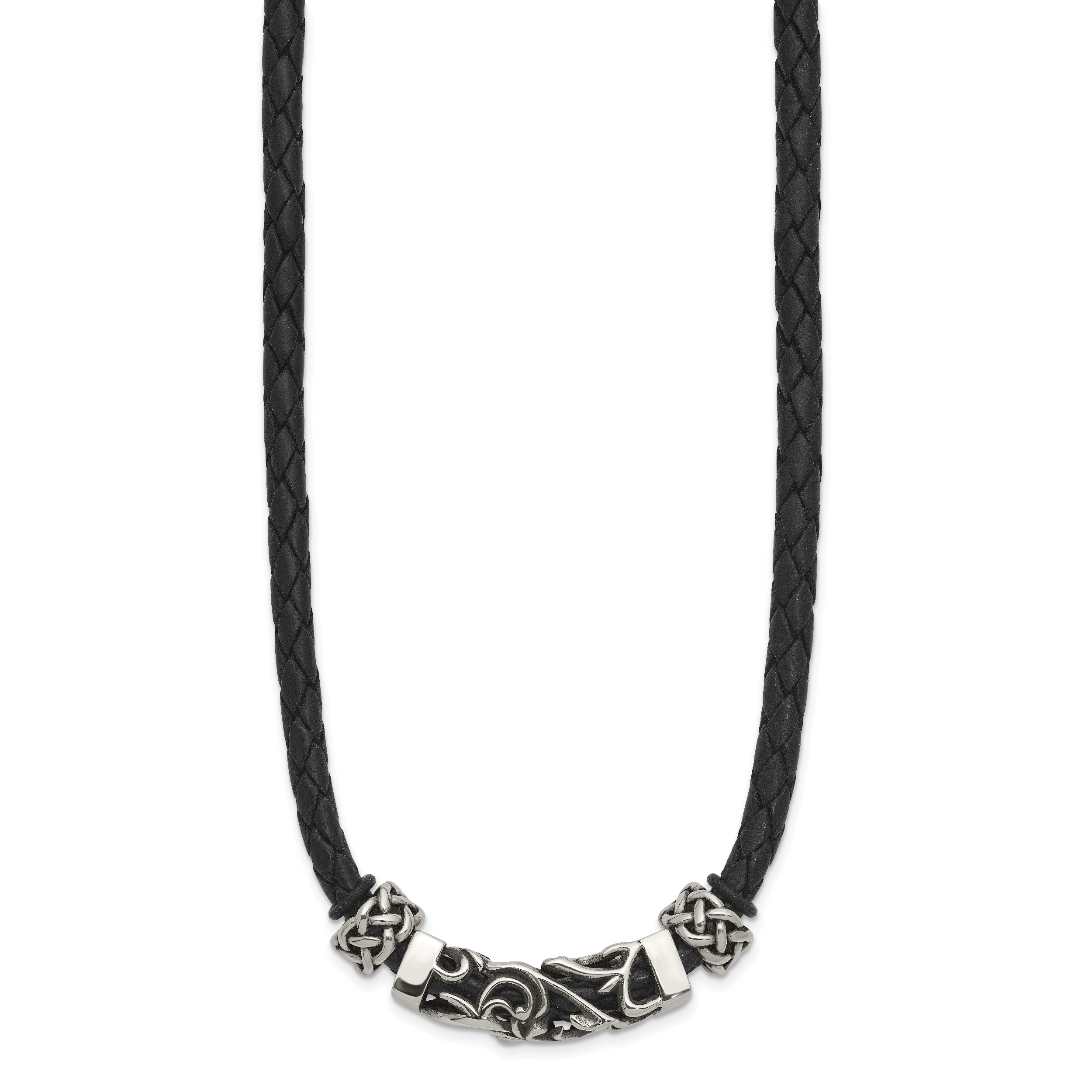 Chisel Stainless Steel Black Leather with Antiqued Beads 19.75 inch Necklace