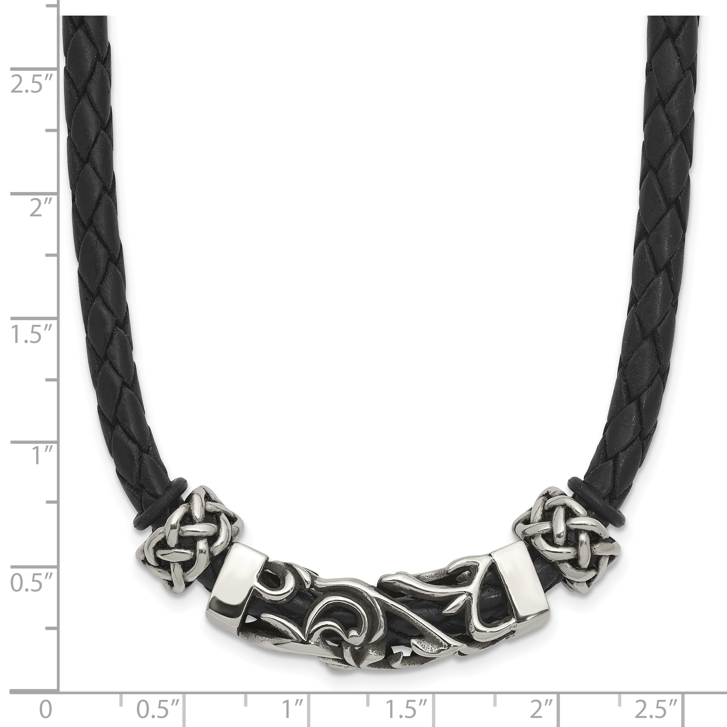 Chisel Stainless Steel Black Leather with Antiqued Beads 19.75 inch Necklace