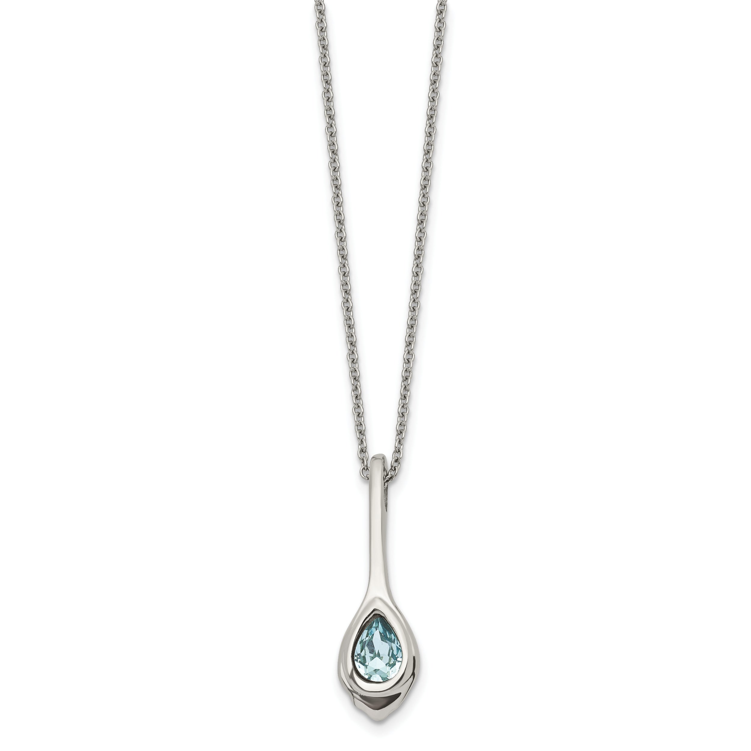 Chisel Stainless Steel Polished Blue Glass Teardrop Pendant On A 17.75 Inch Cable Chain With A 2 Inch Extension Necklace