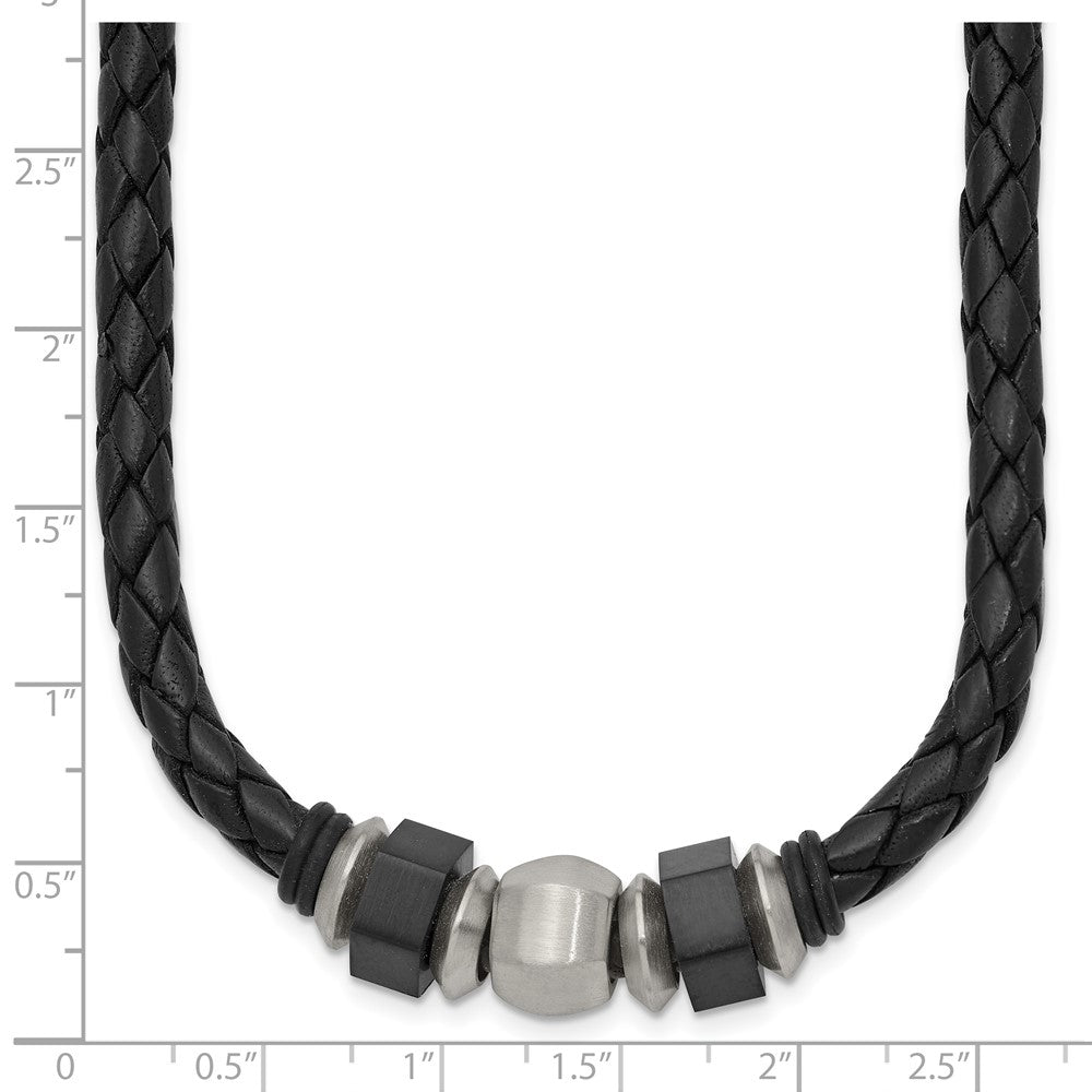 Chisel Stainless Steel Brushed Black IP-plated Leather and Rubber 19.25 inch Necklace