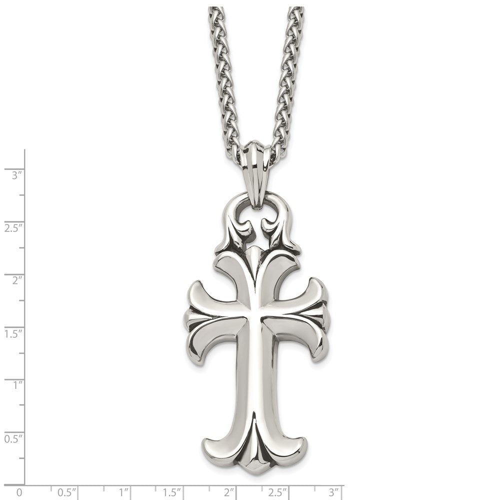 Chisel Stainless Steel Antiqued and Polished Cross Pendant on a 24 inch Spiga Chain Necklace