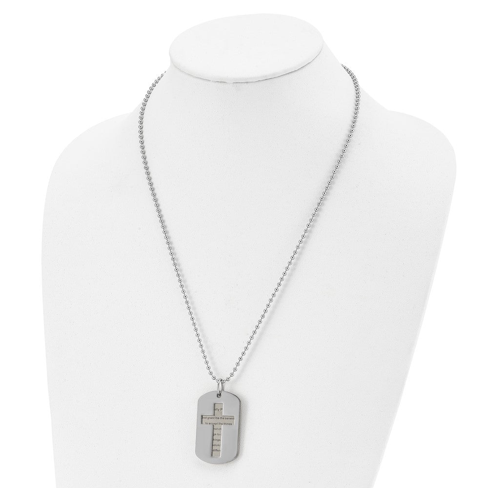 Chisel Stainless Steel Polished Yellow IP-plated 2 Piece Cross Serenity Prayer Dog Tag on a 22 inch Ball Chain Necklace