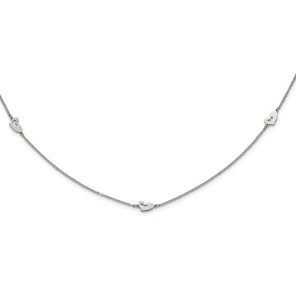Stainless Steel Polished Slip On Heart Station Necklace