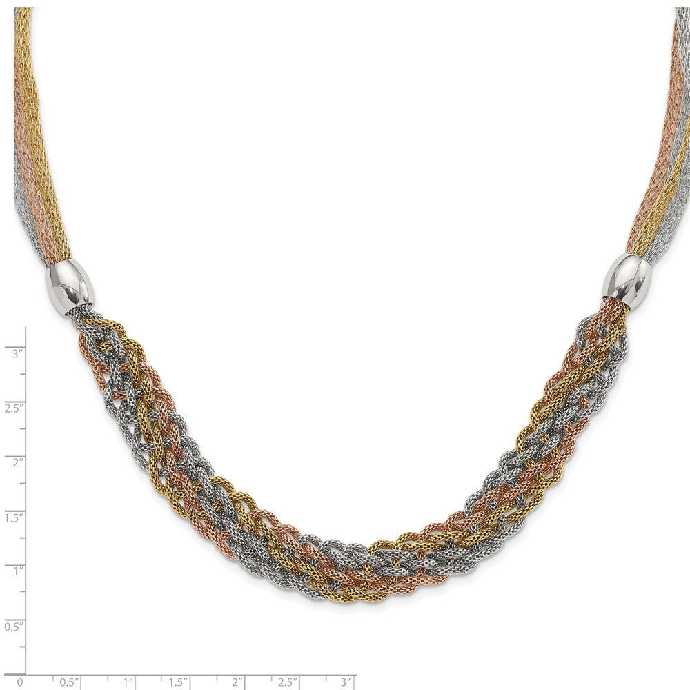 Stainless Steel Yellow & Rose IP-plated Braided Mesh Necklace