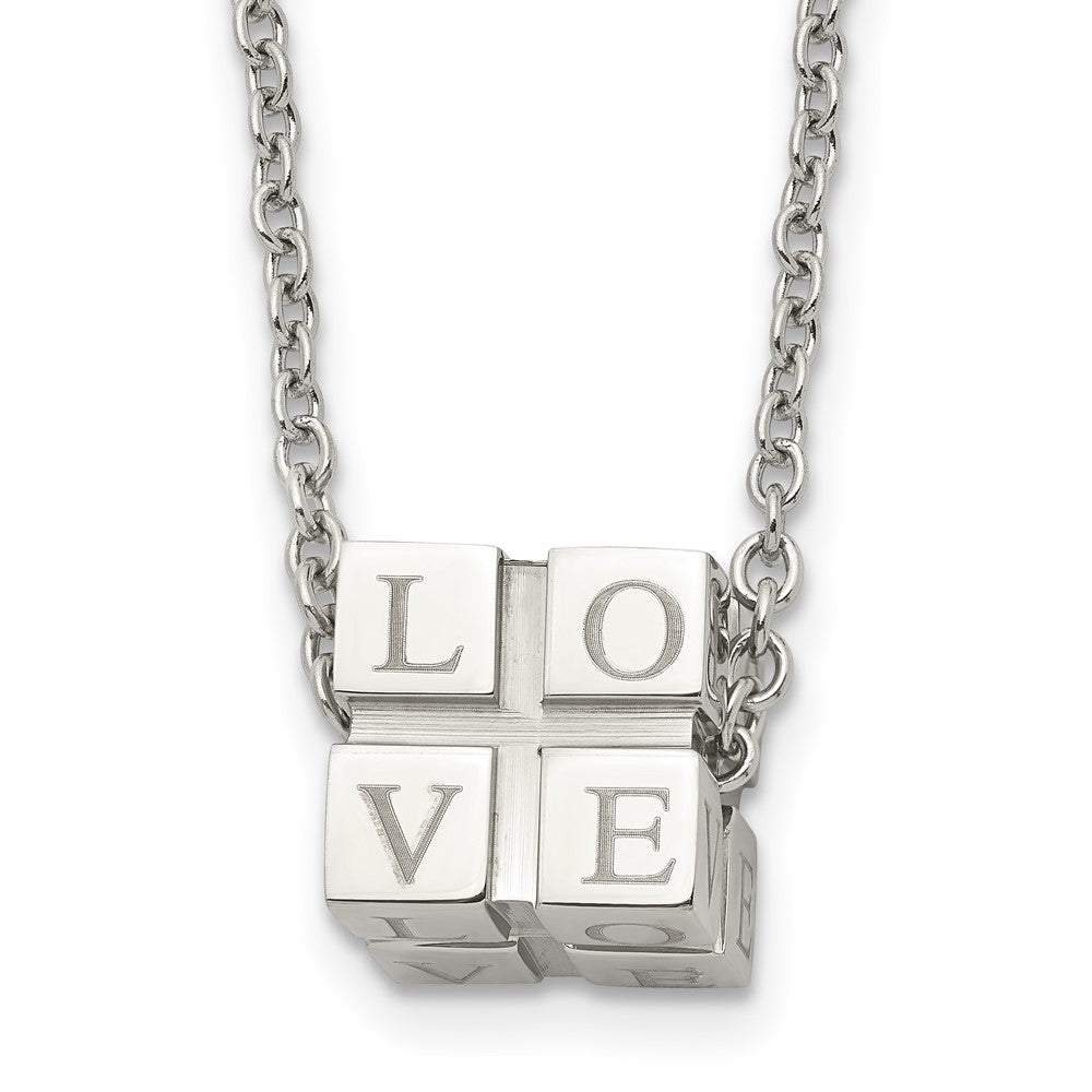 Chisel Stainless Steel Polished LOVE Blocks on a 18.5 inch Cable Chain Necklace