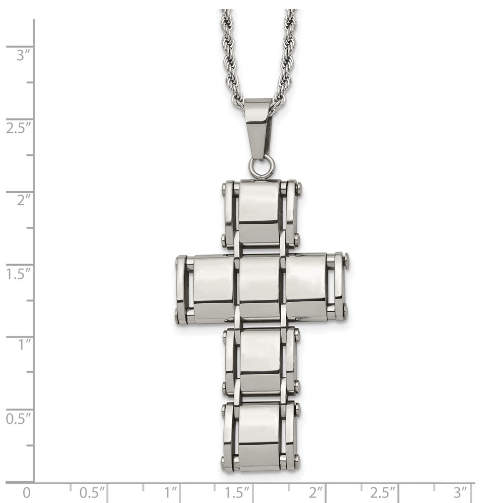 Chisel Stainless Steel Polished Moveable Cross 22 inch Rope Chain Necklace