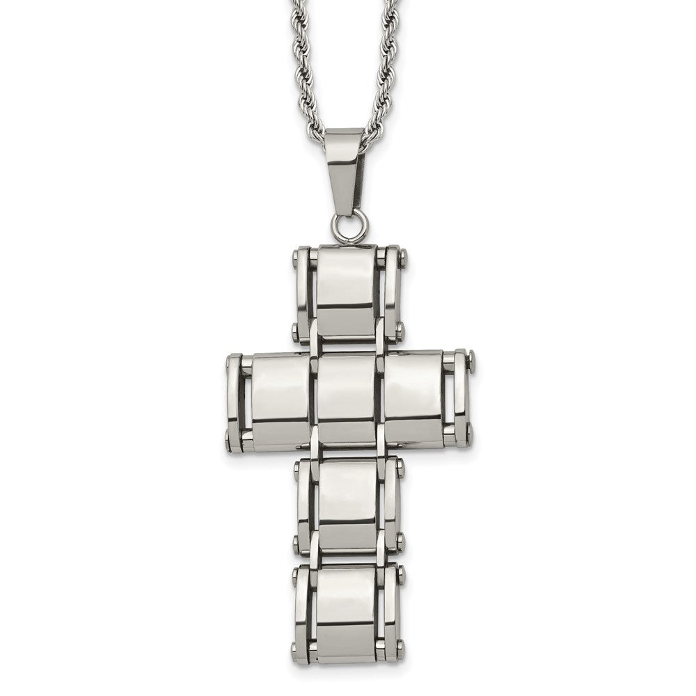 Chisel Stainless Steel Polished Moveable Cross 22 inch Rope Chain Necklace