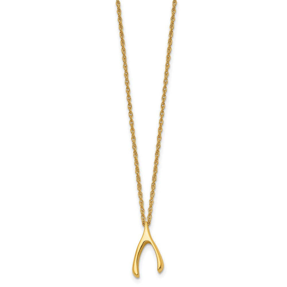 Chisel Stainless Steel Polished Yellow IP-plated Wishbone on a 16 inch Multi-Link Chain Necklace