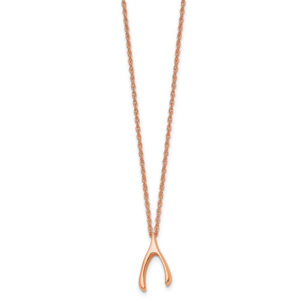 Stainless Steel Polished Rose IP-plated Wishbone 16in Necklace