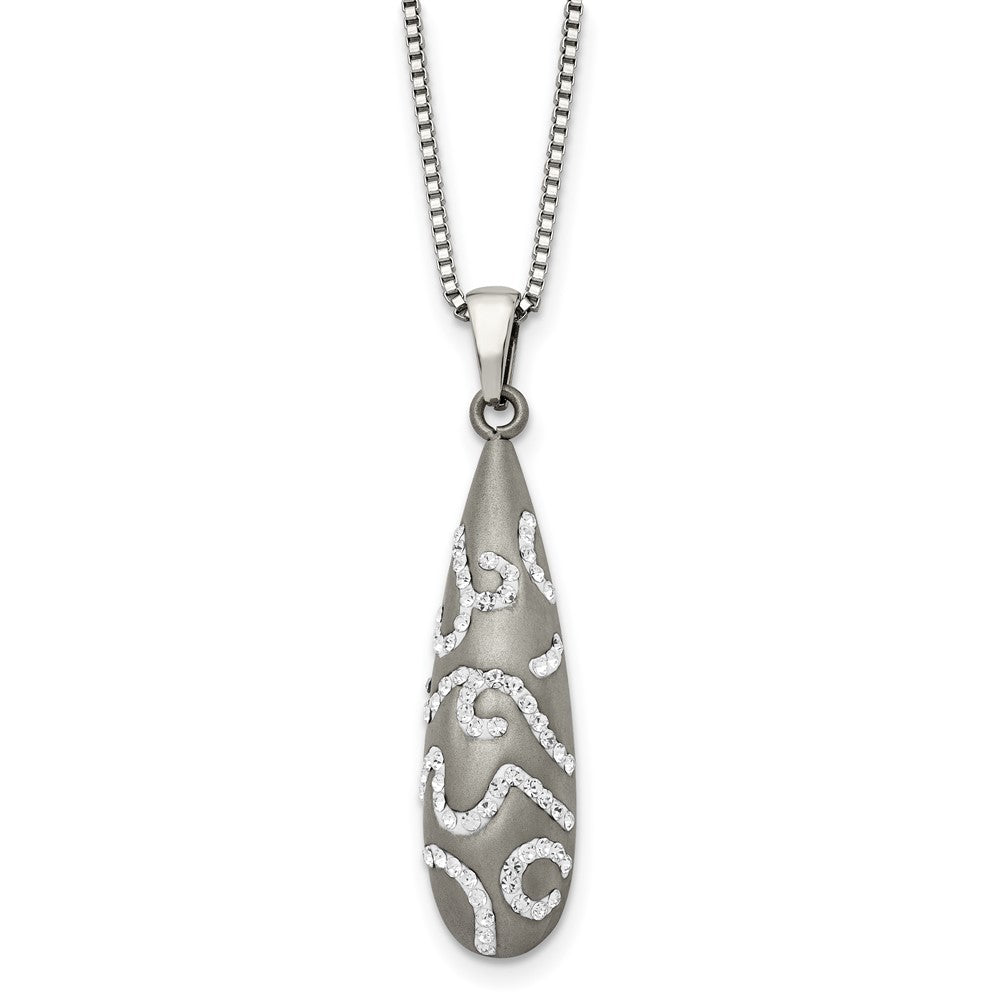 Chisel Stainless Steel Polished with Crystal Teardrop Pendant on an 18 inch Box Chain Necklace