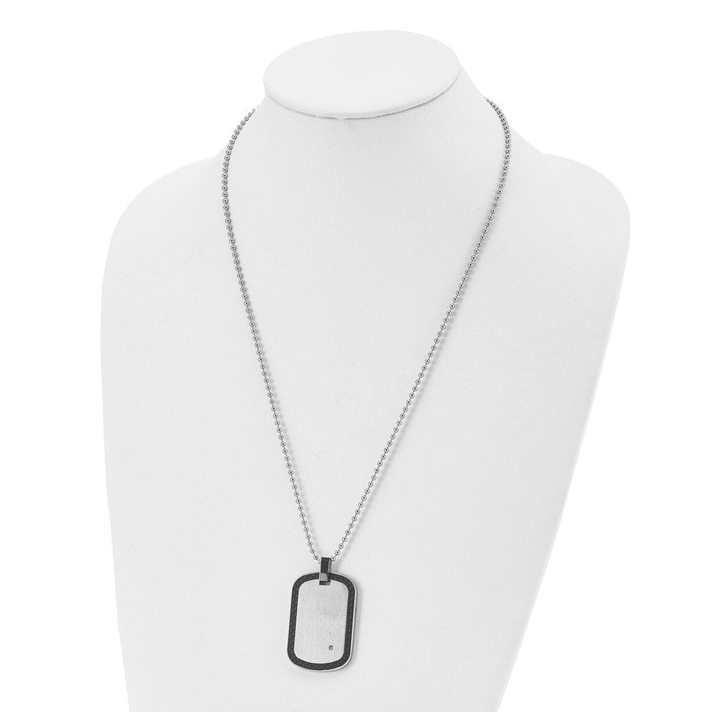 Chisel Stainless Steel Brushed with Black Carbon Fiber Inlay Edges and .01carat Diamond Dog Tag on a 24 inch Ball Chain Ne...