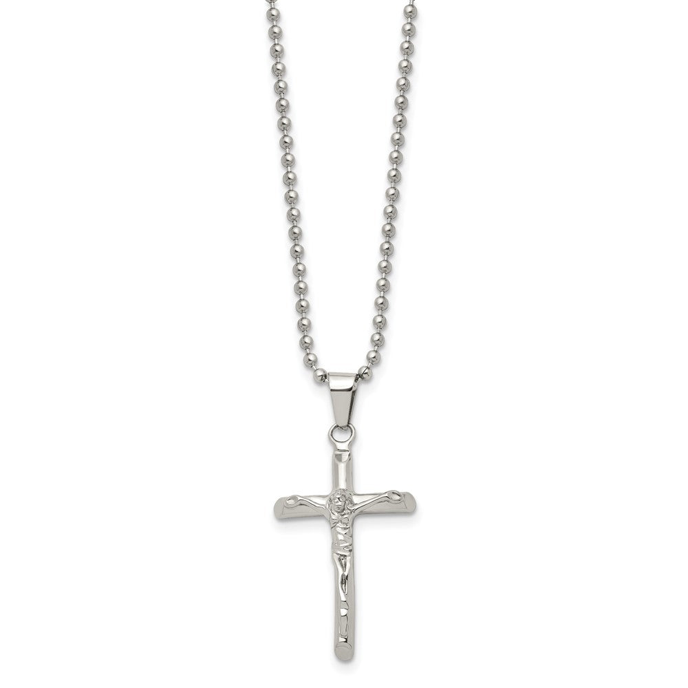 Chisel Stainless Steel Polished Crucifix Pendant on a 20 inch Ball Chain Necklace