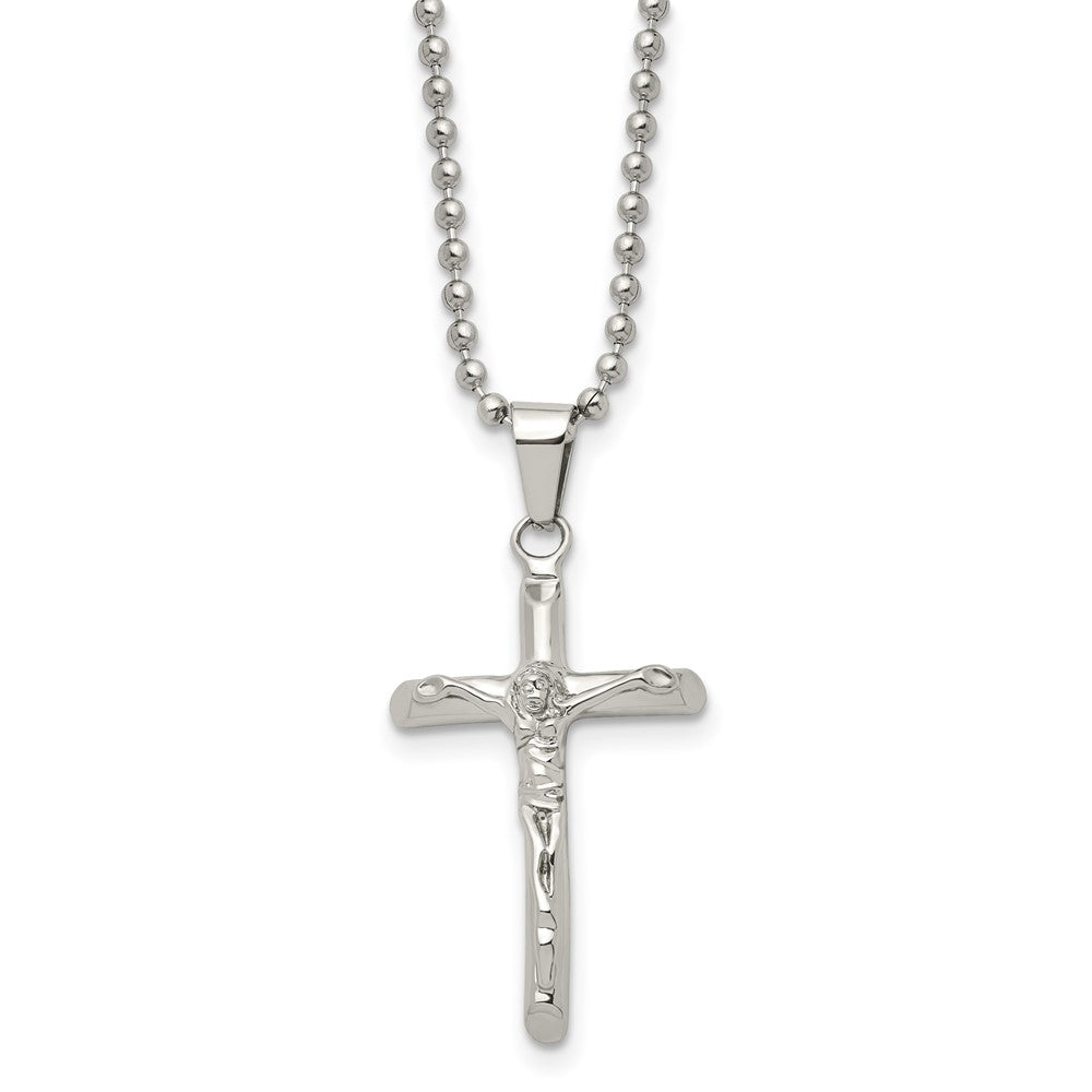 Chisel Stainless Steel Polished Crucifix Pendant on a 20 inch Ball Chain Necklace