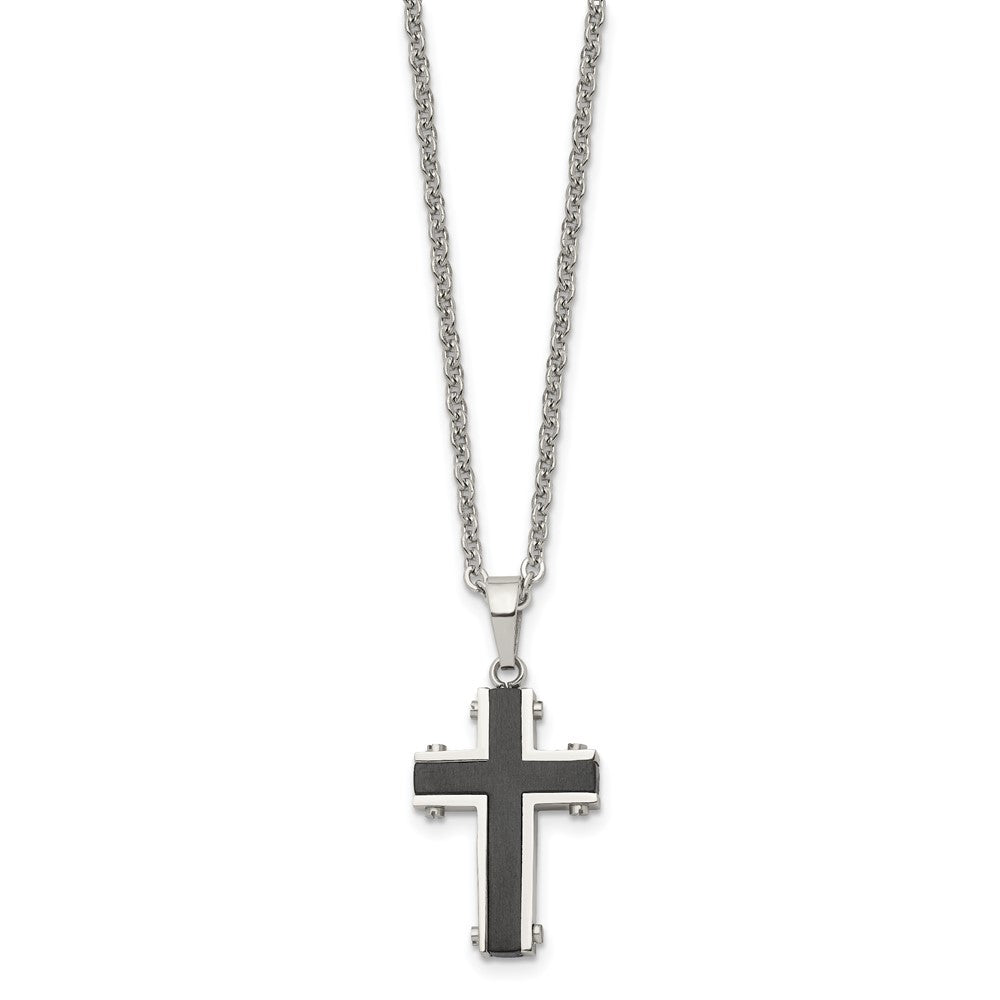Chisel Stainless Steel Polished Black IP-plated Cross Pendant on a 22 inch Cable Chain Necklace