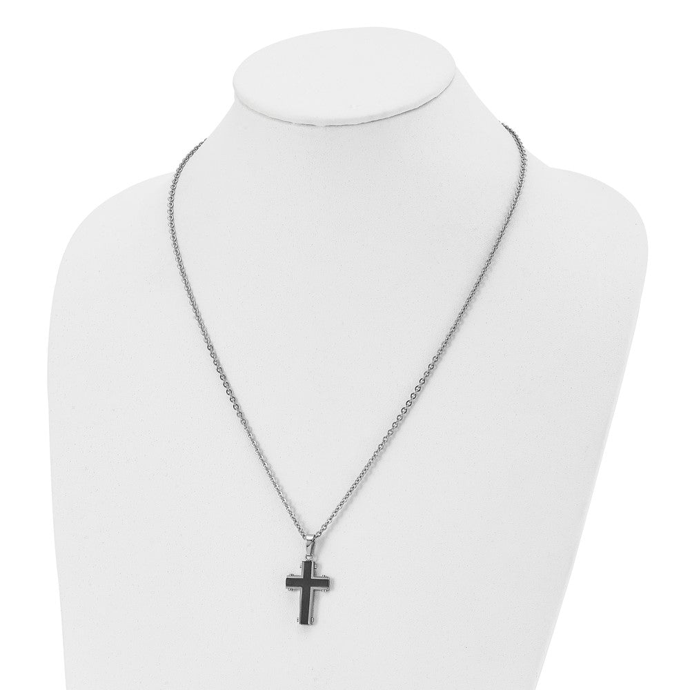 Chisel Stainless Steel Polished Black IP-plated Cross Pendant on a 22 inch Cable Chain Necklace