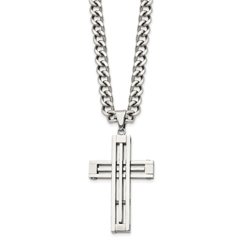 Chisel Stainless Steel Polished Cross Pendant on a 22 inch Curb Chain Necklace