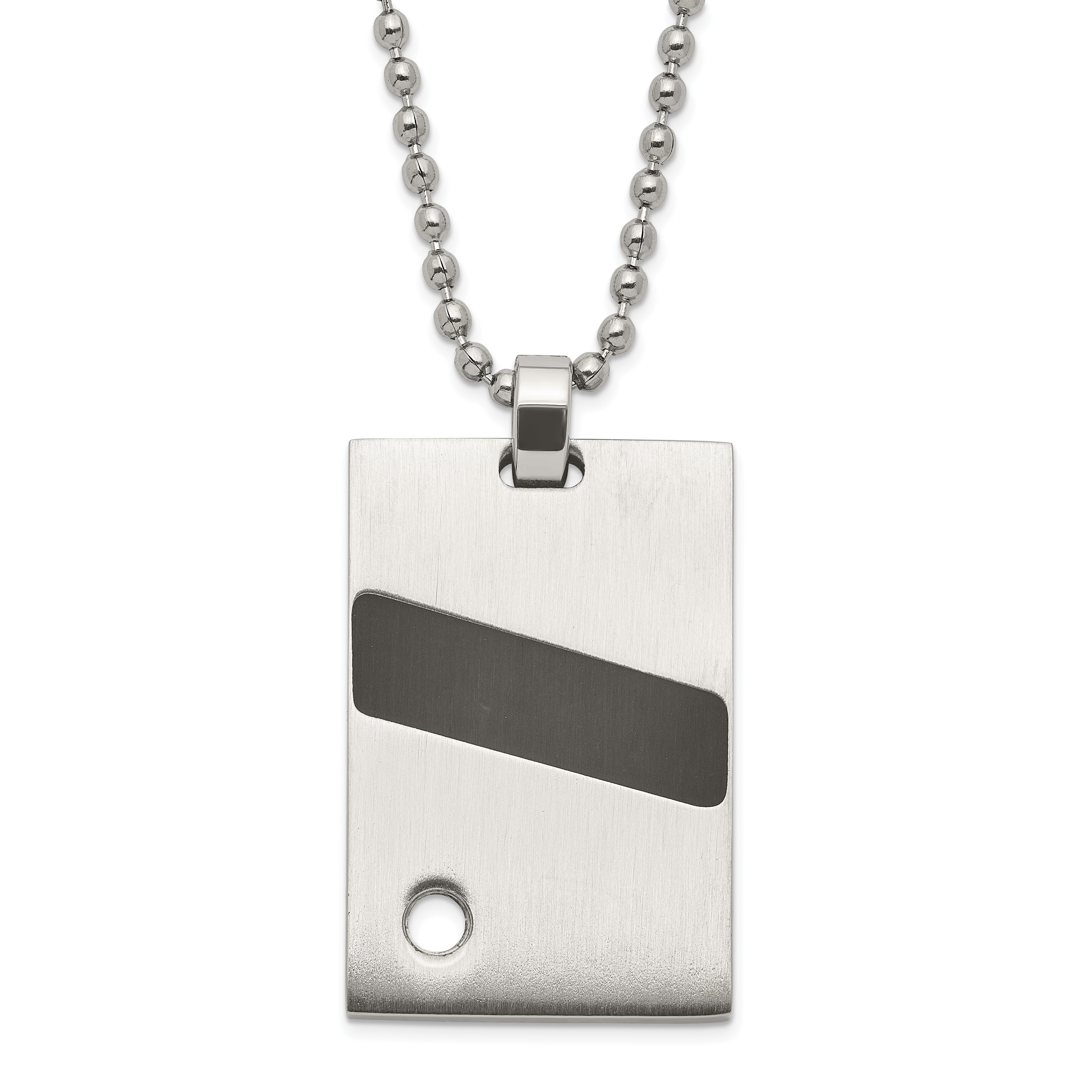 Stainless Steel Polished & Satin Black Rubber & CZ Pendant Necklace