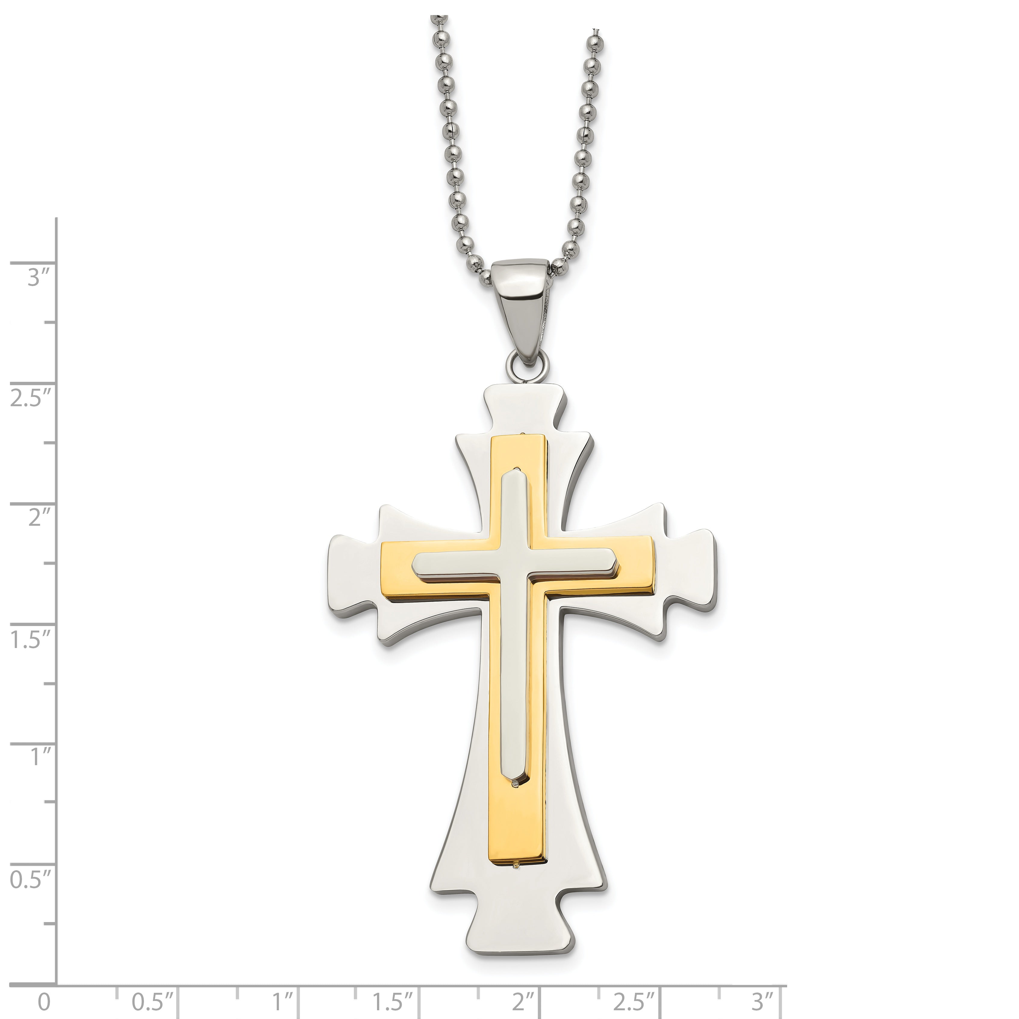 Stainless Steel Gold Ip-Plated Cross Pendant 22In Necklace Srn482