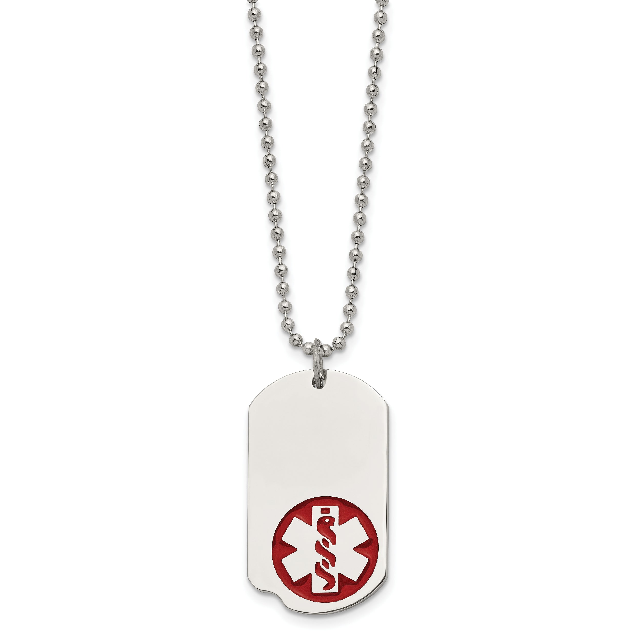 Chisel Stainless Steel Polished with Red Enamel Medical ID Dog Tag on a 22 inch Ball Chain Necklace
