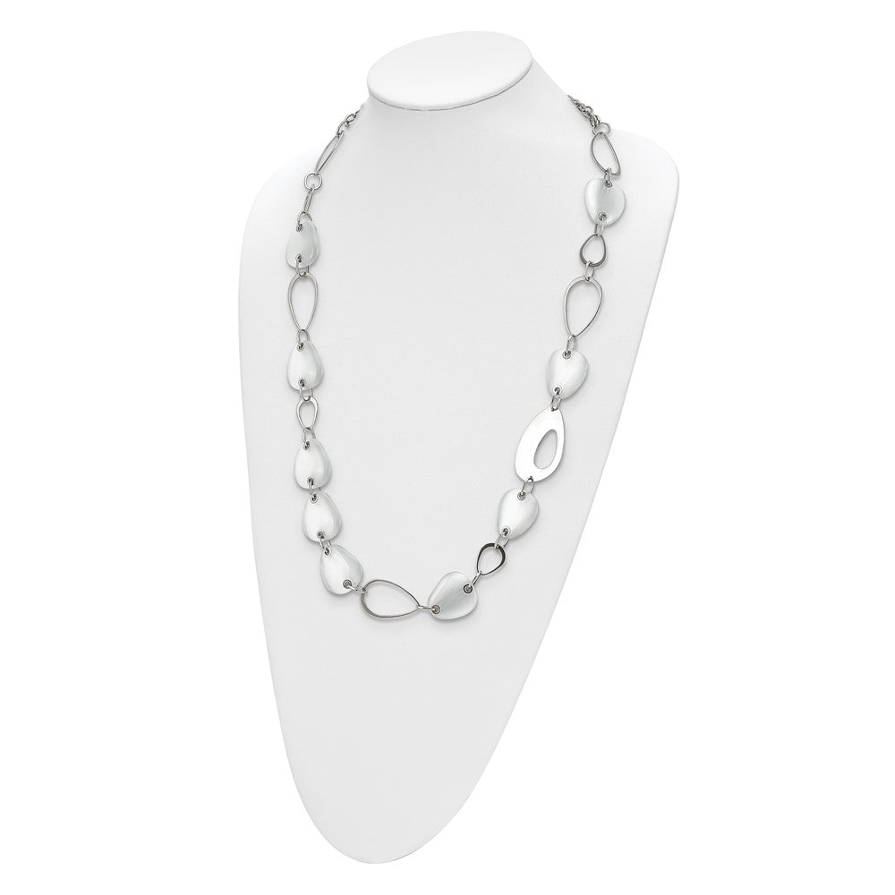 Stainless Steel Polished White Cat's Eye 26in Necklace