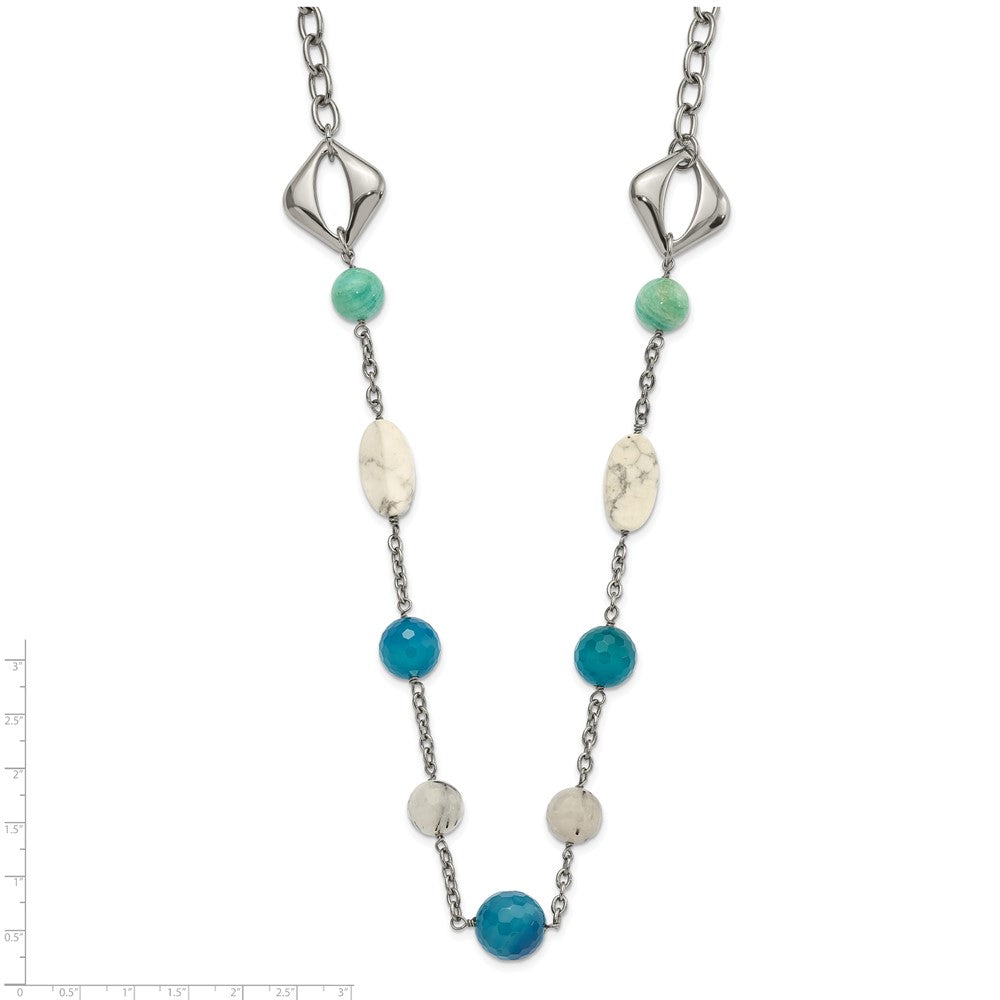Stainless Steel Blue Jade, Green Agate & Howlite w/1.5in ext Necklace