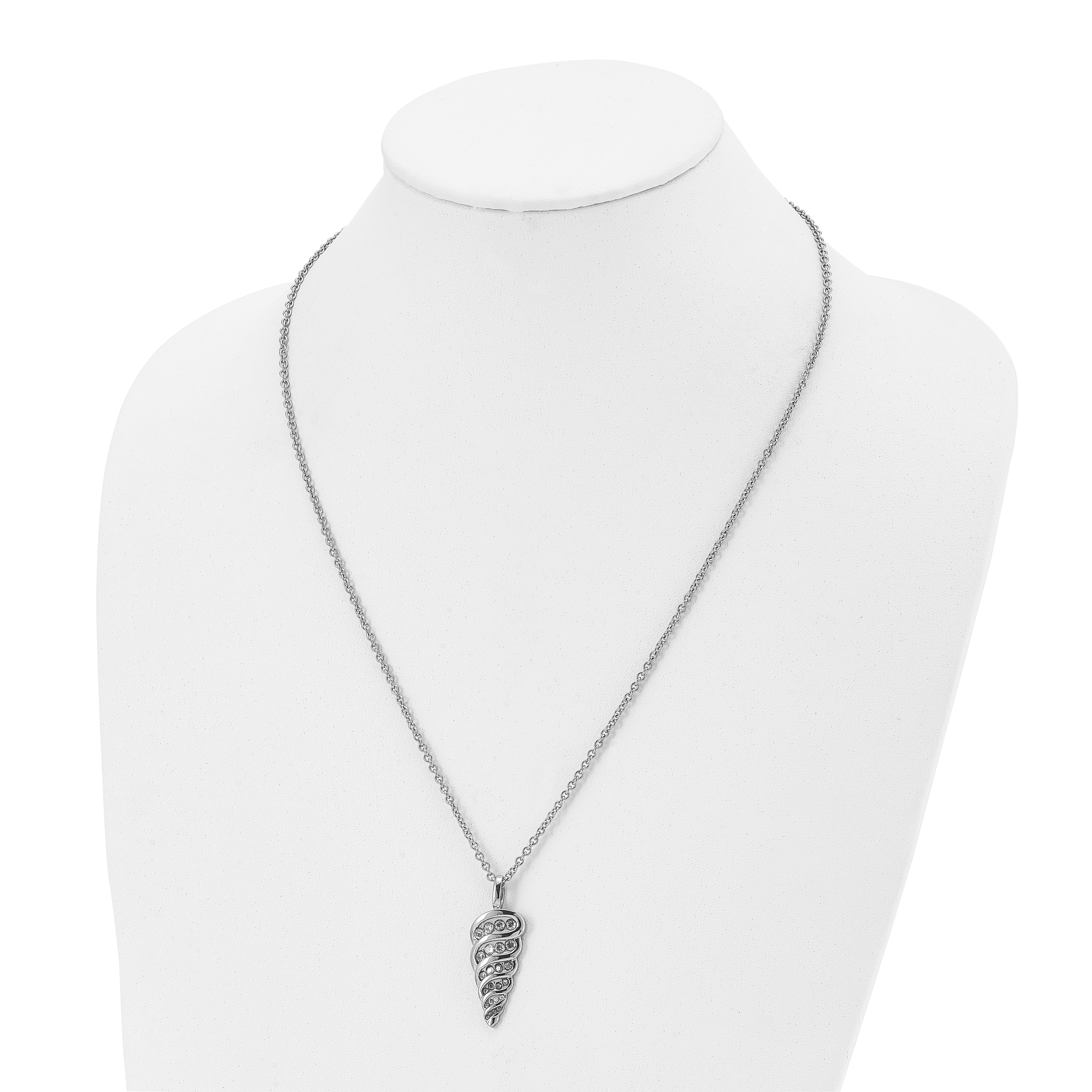 Stainless Steel Polished w/CZ Fancy Shell 22in Necklace